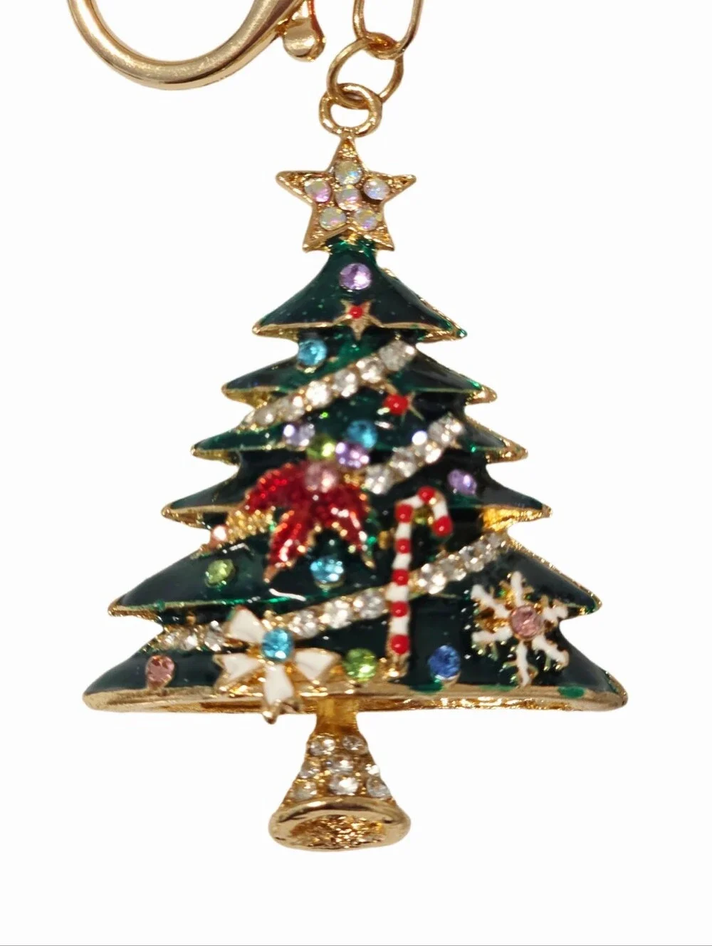 Holiday Christmas Tree Keychain Bag Charm Crystals Gold-tone - NWT